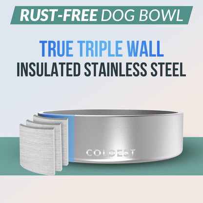 Coldest Dog Bowl - Anti Rust Metal, Non Slip, 3 Layers Insulated Stainless Steel Dog Bowls - Spill Proof & Heavy Duty - Water Bowl for Dogs, Cats & Pets, Dish Washer Safe (21 oz, Stealth Black)