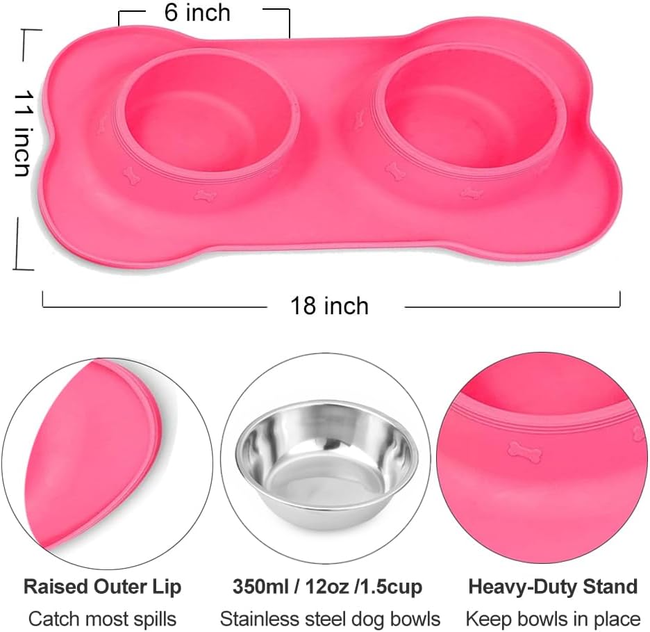 AsFrost Dog Food Bowls Stainless Steel & Water Dish with No-Spill and Non-Skid, Feeder Bowls with Dog Food Dish for Small Medium Large Size,Dogs,Cats,Puppy Pets, Black, 12oz