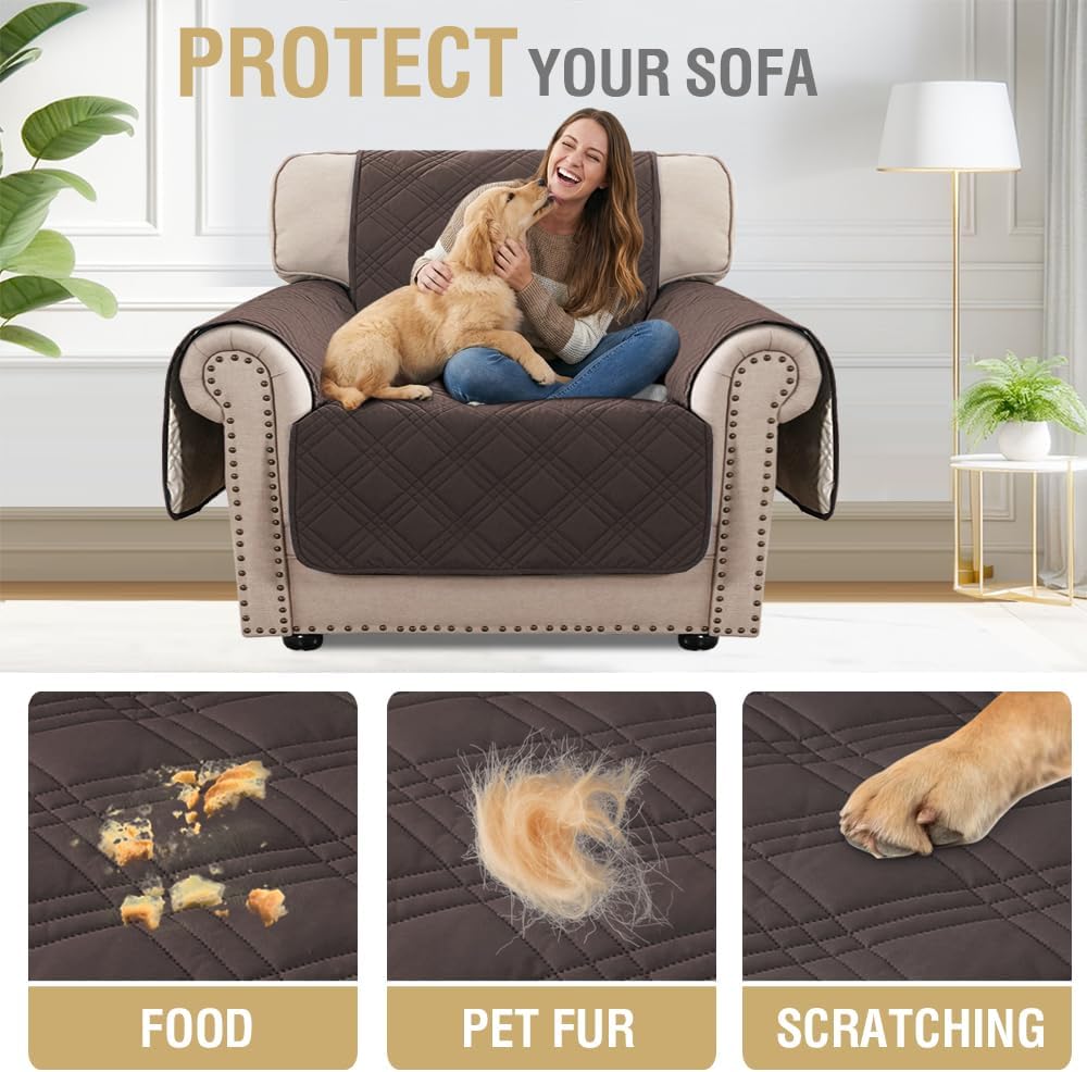 H.VERSAILTEX 100% Waterproof Slipcovers for Couches and Sofas Modern Pet Couch Cover Thick Soft Furniture Protector with Elastic Straps(Sofa, Lily Pad/Beige)
