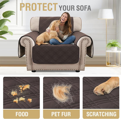 H.VERSAILTEX 100% Waterproof Slipcovers for Couches and Sofas Modern Pet Couch Cover Thick Soft Furniture Protector with Elastic Straps(Sofa, Lily Pad/Beige)