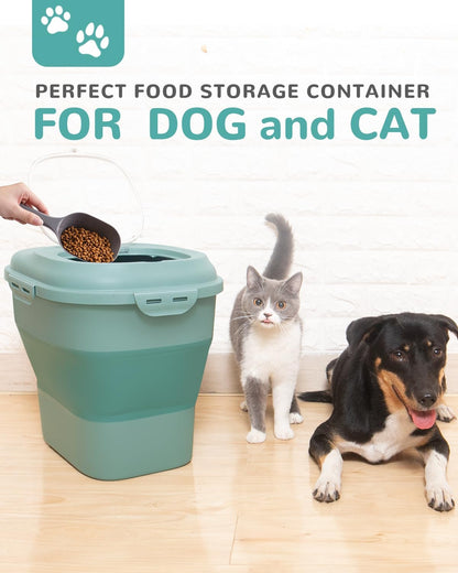 30-35 Lbs Dog Food Storage Container Collapsible Dog Food Container with Airtight Lids, Wheels, Scoop and 2pcs Food Storage Containers, Large Pet food storage for Dog, Cat