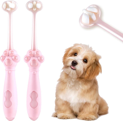 2-Pack 3-Sided Dog Toothbrush, Puppy Toothbrushes with Unique Bristle Technology, Oral Care for Pets, for Medium and Small Dogs