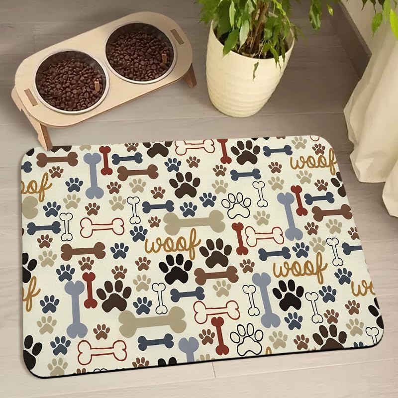 Dog Food Mats for Floors Waterproof, Pet Water Bowl Mats Pet Feeding Absorbent Placemats Plaid 12 * 20 inch