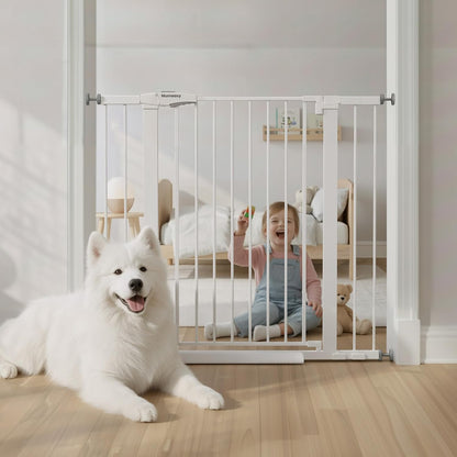 Baby Gate for Stairs, 29.7-40.6" Auto Close Dog Gate Indoor for Doorways, Dual-Lock Design, Adjustable Pet Gate No Drilling with Walk Thru Door for Hallways, Stroller Friendly, Black