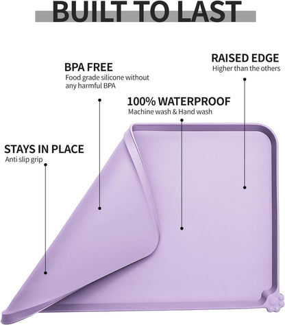 Reopet Waterproof Pet Feeding Mat, Non-Slip Silicone Placemats for Dog Cat Food and Water Bowl, High Raised Edges to Prevent Spills and Protect Floors