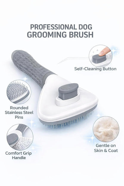 Self Cleaning Slicker Brush for Dogs & Cats – Deshedding Grooming Tool with One Click Hair Removal – Gentle for Sensitive Skin