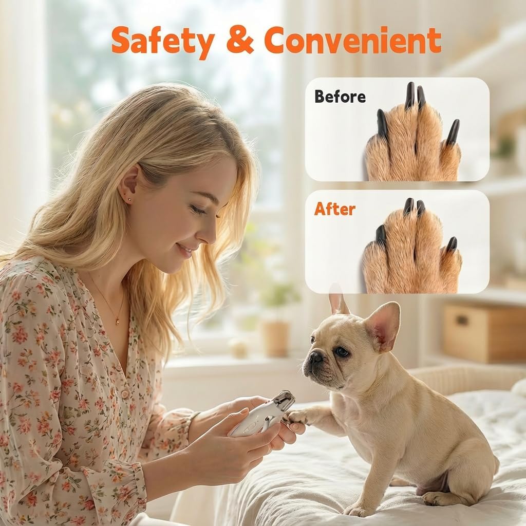 2-in-1 Dog Nail Clipper & Nail Grinder with 2 LED Lights Splash Guard for Large Medium Small Cats Dogs Pets Paw Trimmer Claw Grinders USB Rechargeable White