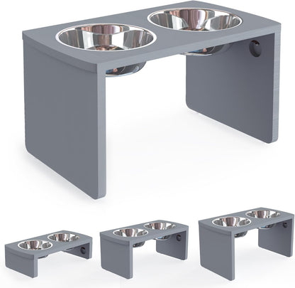 Elevated Dog Bowls, Bamboo Raised Dog Bowl for Medium Dogs, with 2 Stainless Steel Bowls (7'' Tall-40 oz Bowl)