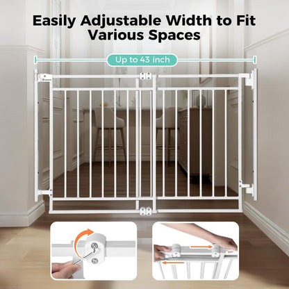 COMOMY 27.5-43" Baby Gate No Bottom Bar for Stairs and Doorways, 2-in-1 Auto Close Dog Gate Indoor for the House, Hardware Mounted Pet Gate with Large Walk Thru Door, Child Safety Gate for Dogs, Black