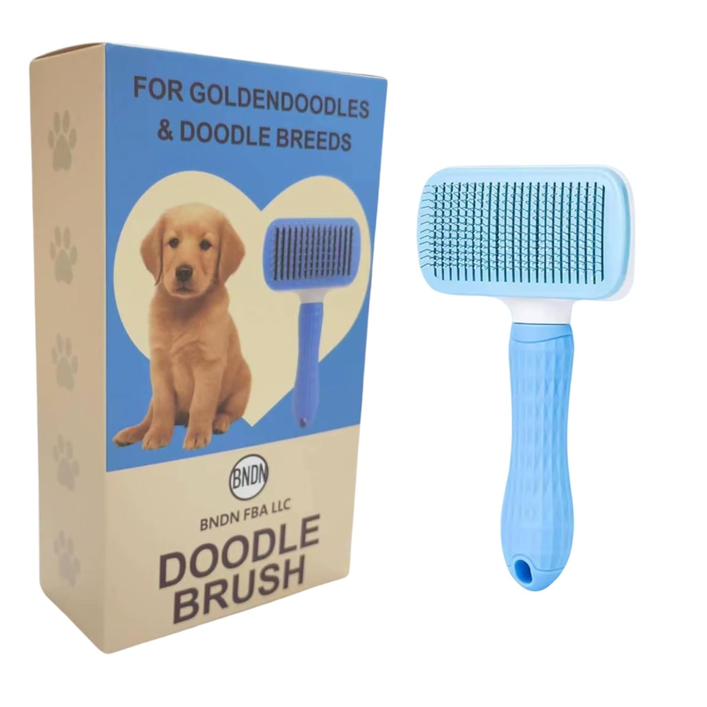 We Love Doodles Professional Slicker Brush for Goldendoodles and Long-Haired Dogs, Self-Cleaning Grooming Tool with Ergonomic Handle, Fine Wire Bristles, Blue (Blue)