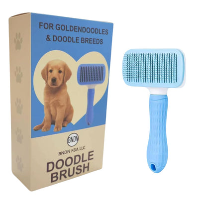 We Love Doodles Professional Slicker Brush for Goldendoodles and Long-Haired Dogs, Self-Cleaning Grooming Tool with Ergonomic Handle, Fine Wire Bristles, Blue (Blue)