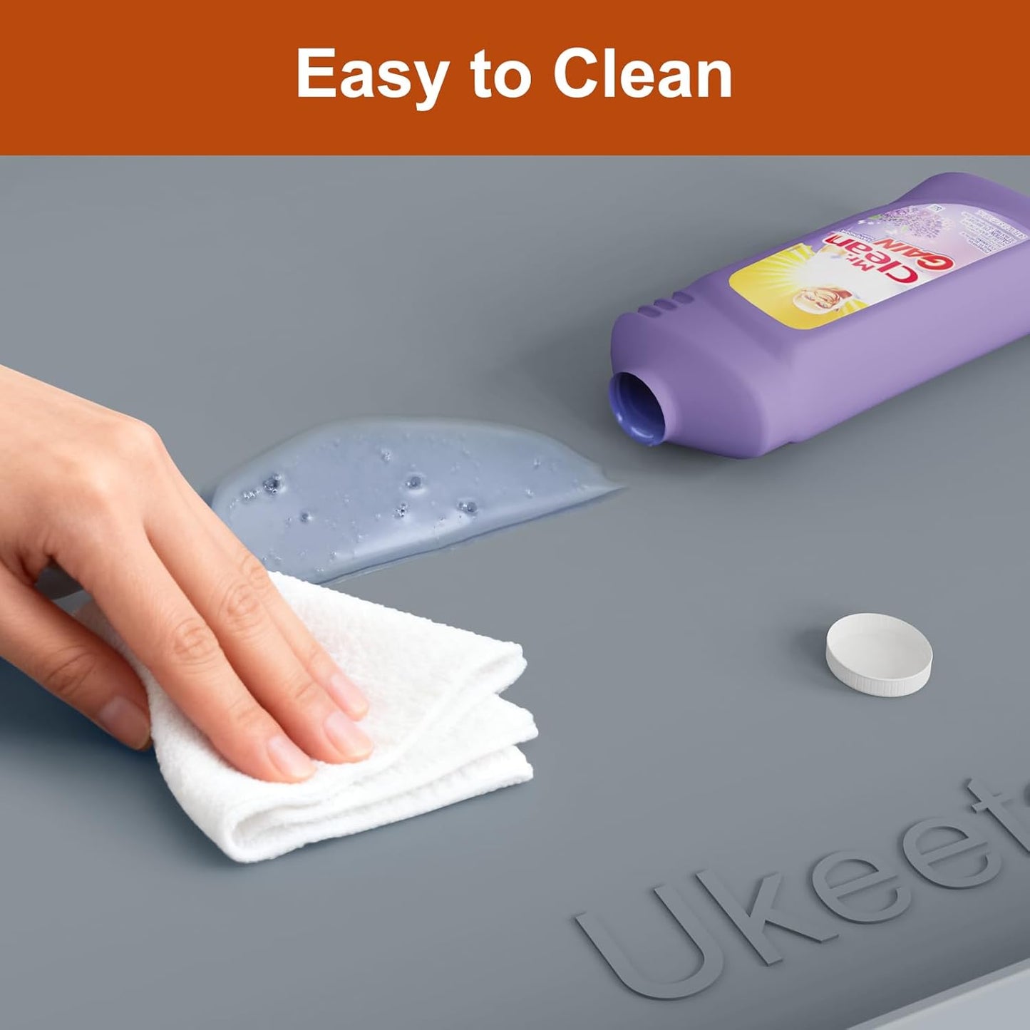 ukeetap Extra Thick Silicone Mat Waterproof with Raised Edge 19” x 12”, BPA Free Non-Slip Dog & Cat Food Mat, Feeding Mat for Food and Water Bowls, Spill Proof Mat to Protect Floors, Gray