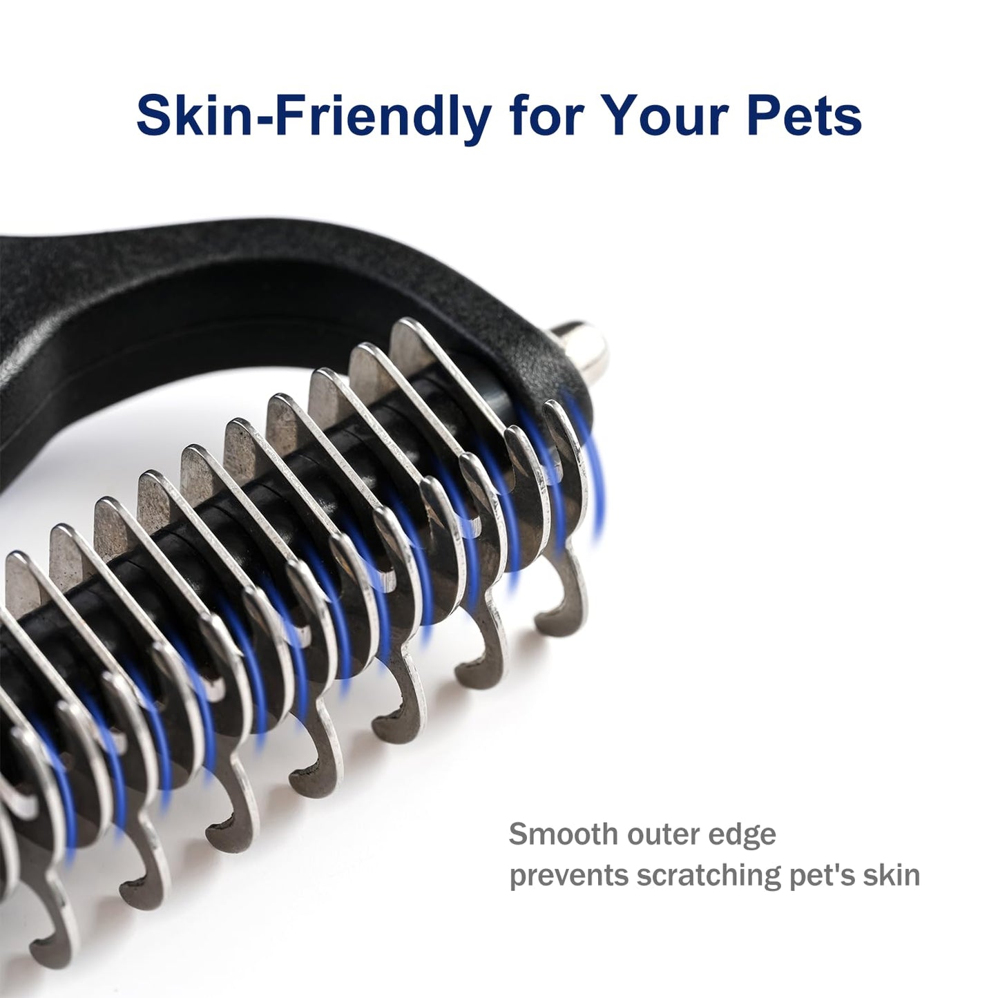 WePet Grooming Rake for Dogs & Cats, Double-Sided Deshedding Brush, Extra-Wide Dematting Tool, Slicker Comb for Undercoat & Loose Hair Removal, Reduces Shedding by 95%, Blue, Small