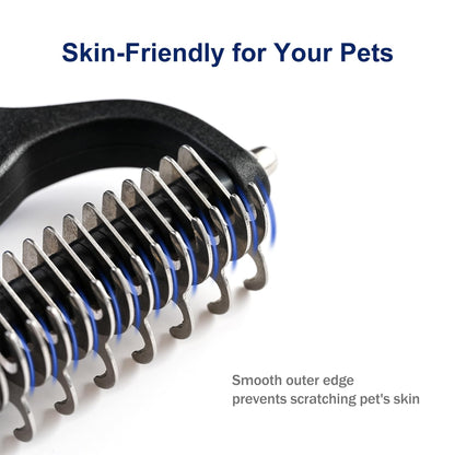 WePet Grooming Rake for Dogs & Cats, Double-Sided Deshedding Brush, Extra-Wide Dematting Tool, Slicker Comb for Undercoat & Loose Hair Removal, Reduces Shedding by 95%, Blue, Small