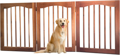 Tabago 4-Panel Foldable Freestanding Wooden Pet Gate 24"x20" – Expands up to 80", White & Natural Dog Gate for Small Pets, Stylish Indoor Barrier for Doorways & Hallways (Brown, 24" H x 80" W)