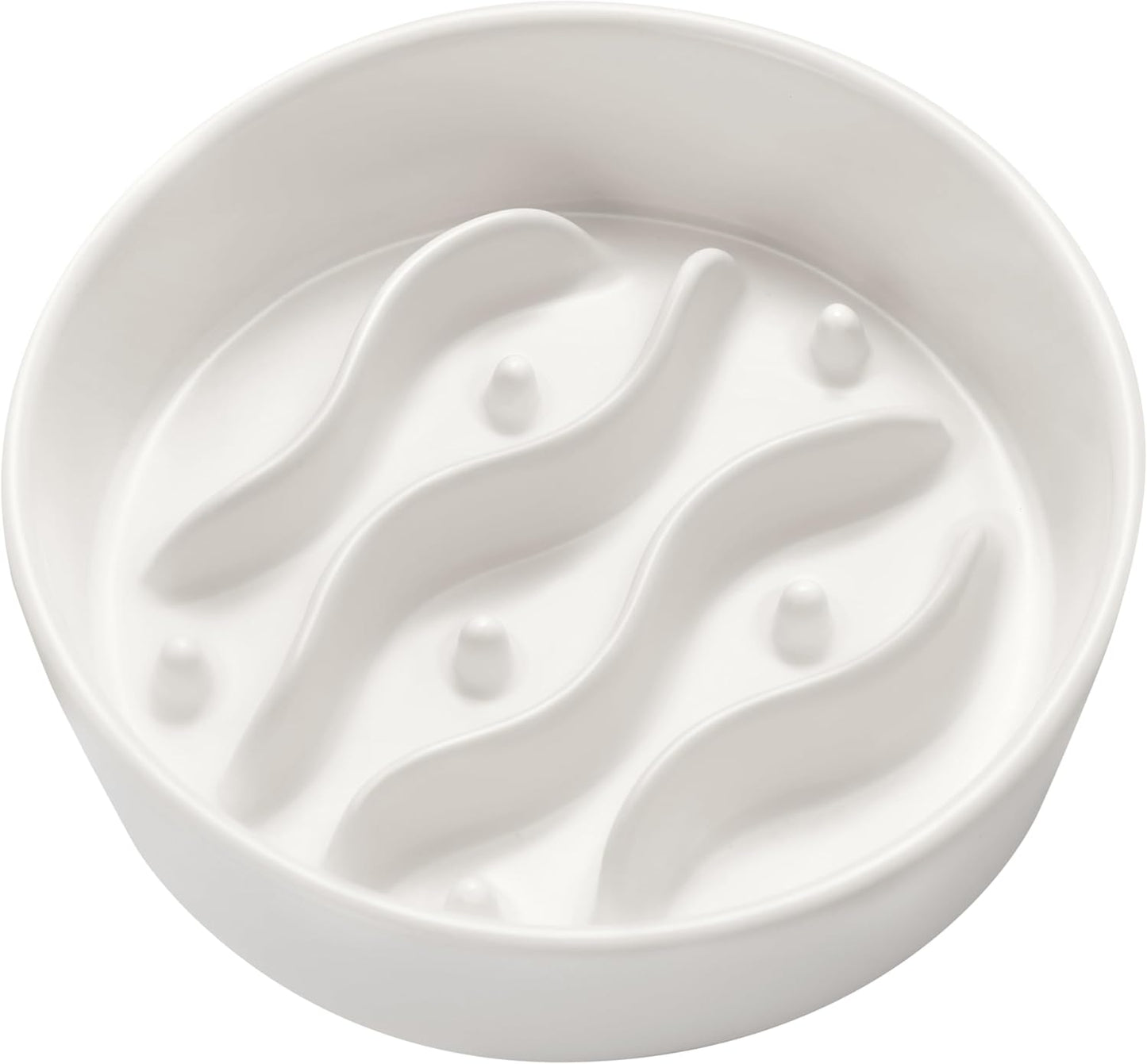 Ceramic Slow Feeder Dog Bowls for Medium and Large Dogs, 2.0 Cups Dog Slow Feeder for Fast Eater, 30oz, 8in, White