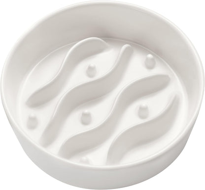 Ceramic Slow Feeder Dog Bowls for Medium and Large Dogs, 2.0 Cups Dog Slow Feeder for Fast Eater, 30oz, 8in, White