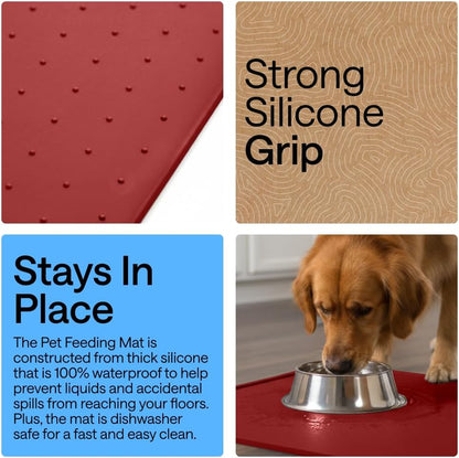 GORILLA GRIP 100% Waterproof Raised Edge BPA Free Silicone Pet Feeding Mat, Dog Cat Food Mats Contain Spills Protects Floors, Placemats for Cats and Dogs Water Bowl, 18.5x11.5, Gray