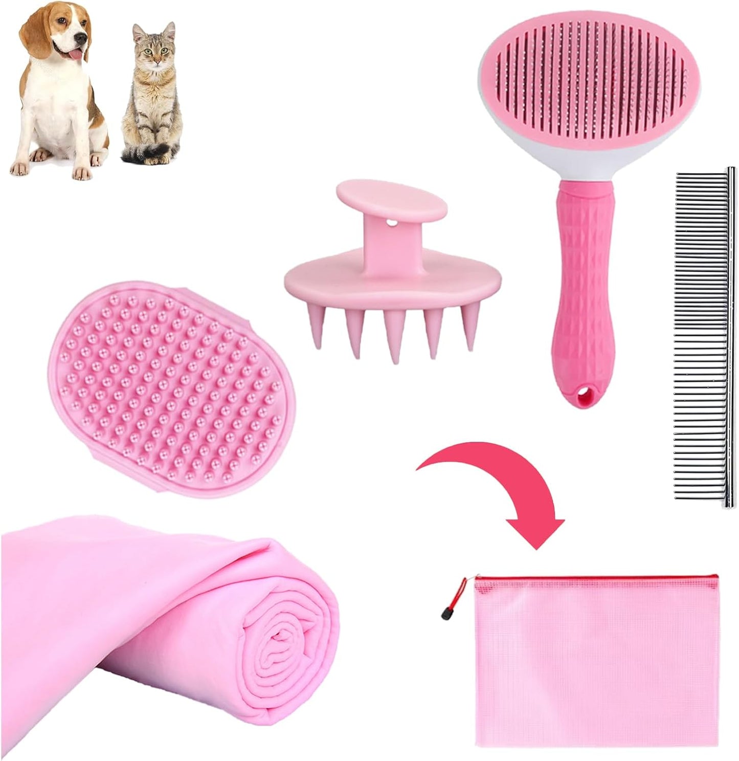Dog Brush Grooming Kit 5PCS - Dog Brush for Shedding,Puppy Brush and Flea Comb for Dogs, Slicker Brush Comb and Dog Hair Brush Set Blue, Grooming at Home or Travel