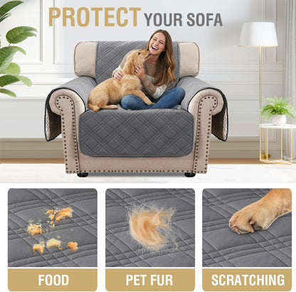 H.VERSAILTEX 100% Waterproof Slipcovers for Couches and Sofas Modern Pet Couch Cover Thick Soft Furniture Protector with Elastic Straps(Sofa, Lily Pad/Beige)