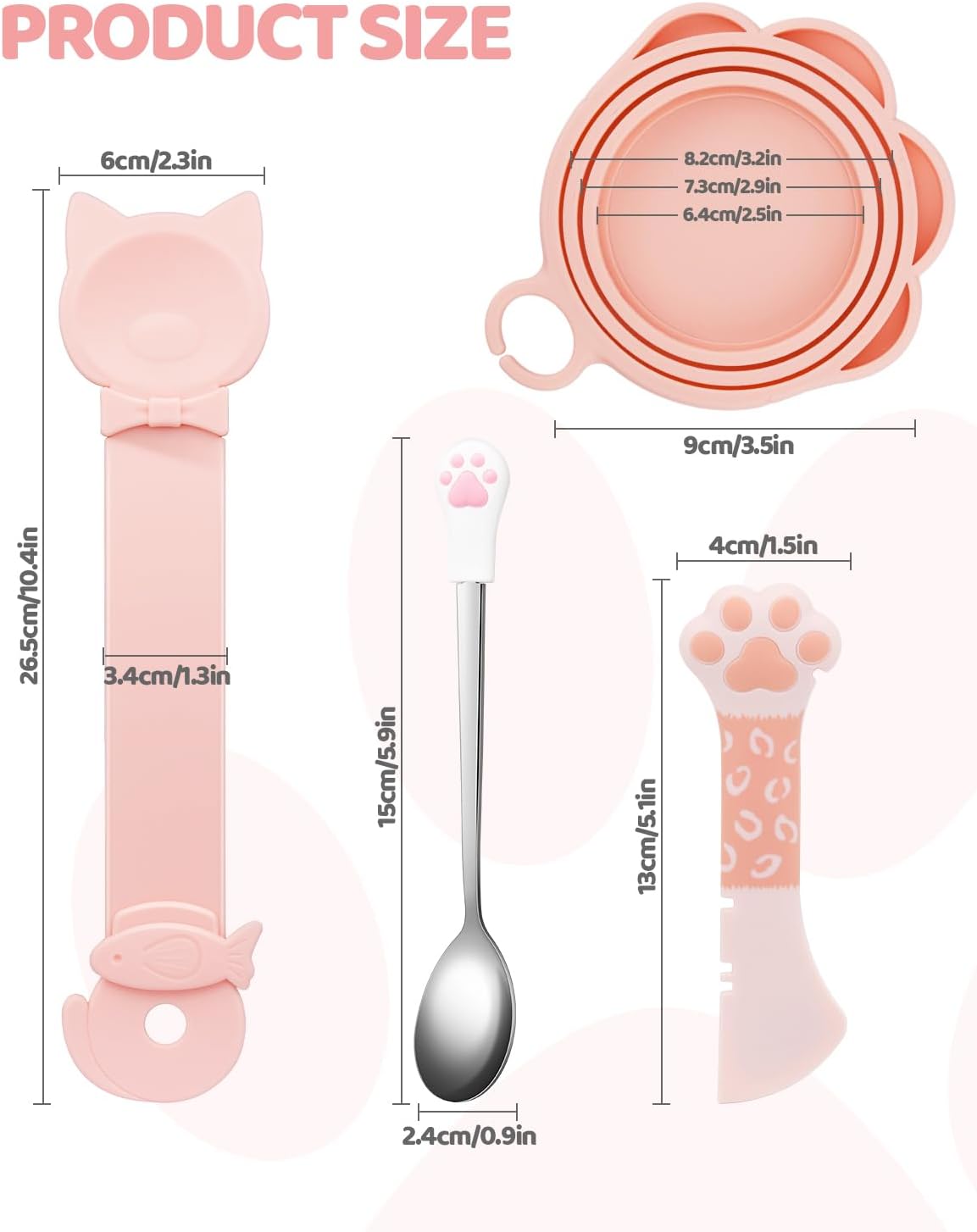 5 PCS Cat Food Can Covers Lids Set, Silicone Pet Food Can Lids with Multi-Function Cat Food Spoon and Opener, Cat Bar Squeezer, Stainless Steel Wet Food Spoon for Cats and Dogs (Pink) (Pink)
