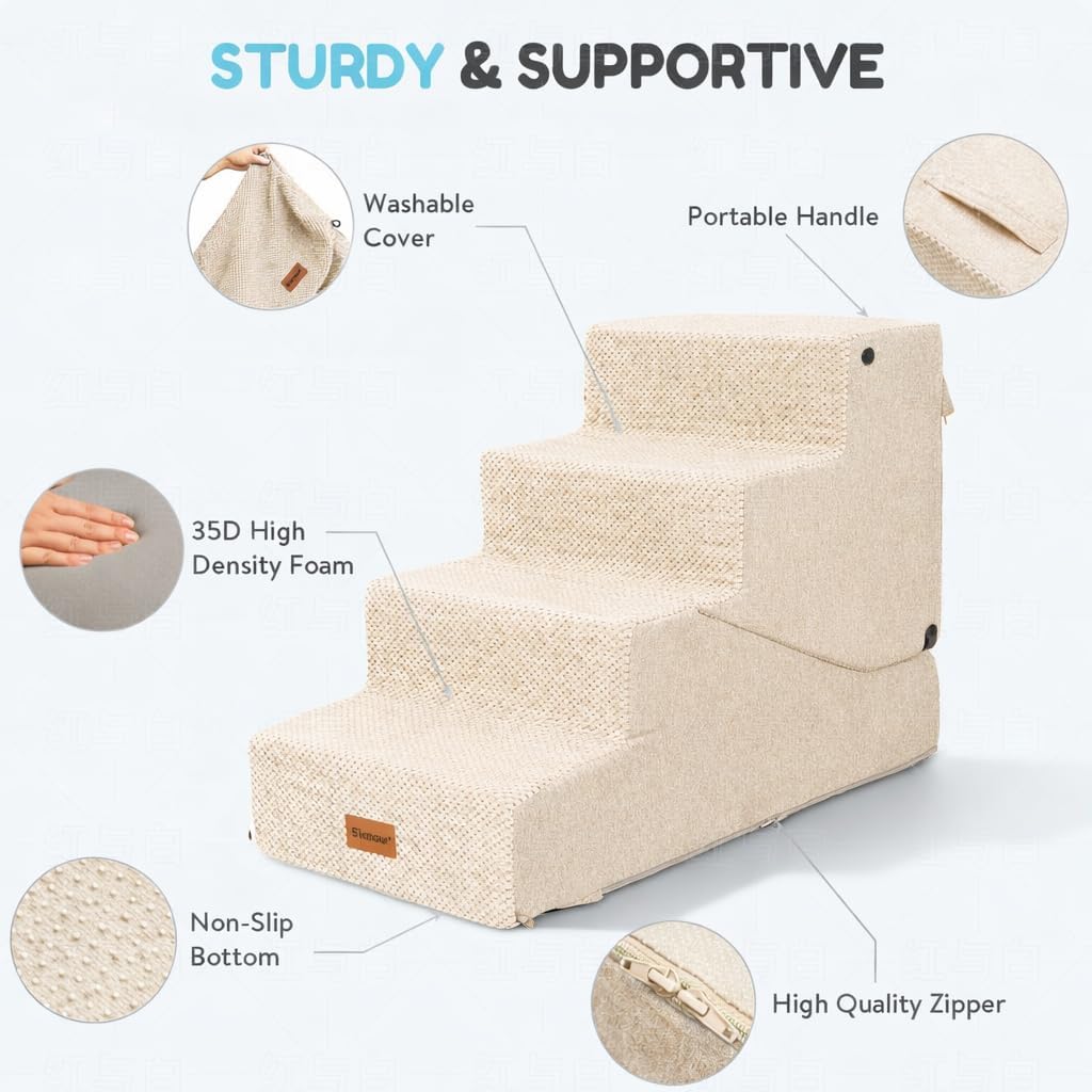 4-Step Dog Stair and Ramp for Small Dogs and Cats, Pet Steps for Bed with Non-Slip Bottom, Grey