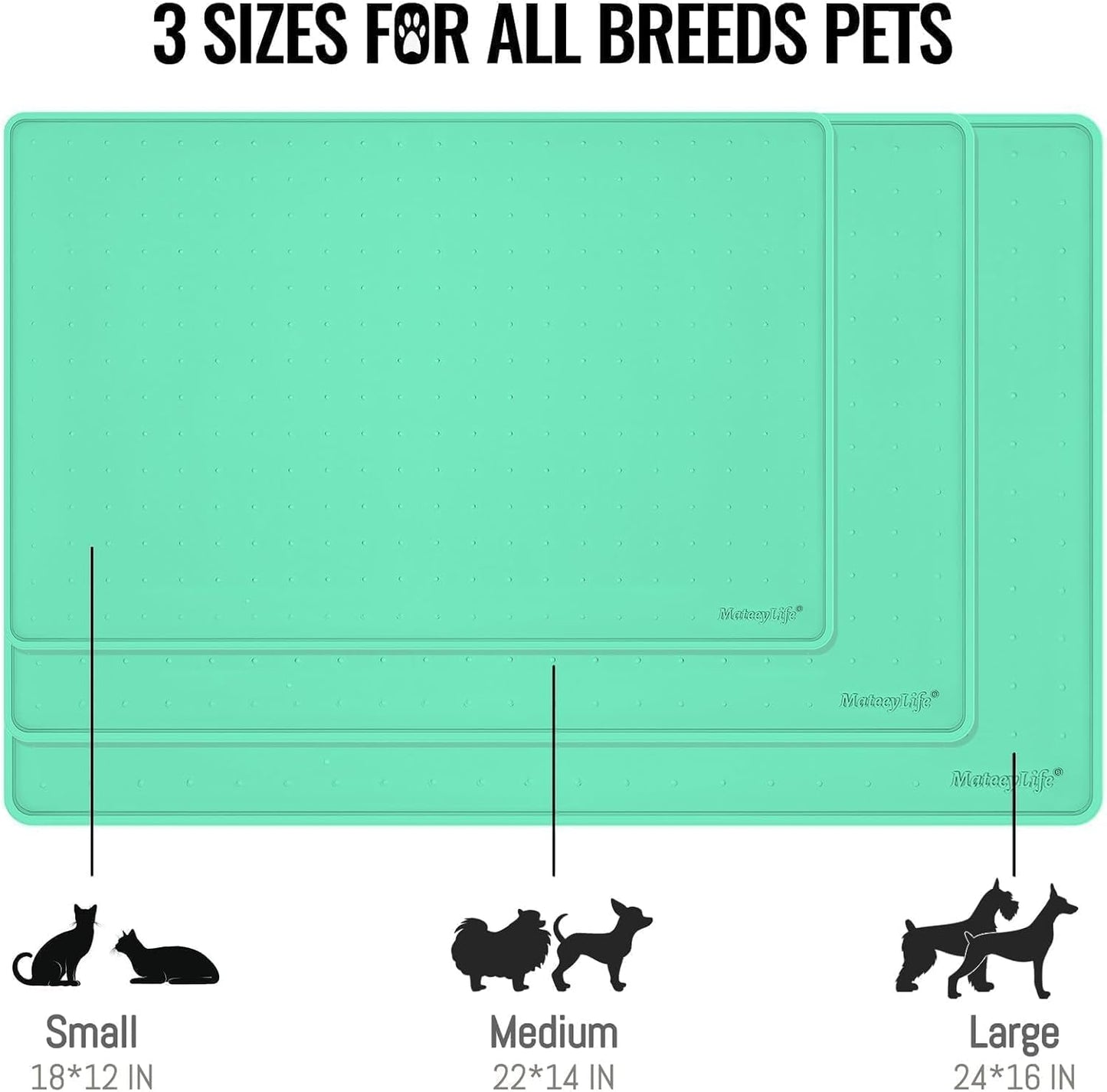 MateeyLife Silicone Cat & Dog Food Mat for Floors Waterproof, Anti-Slip Dog Bowl Mats for Food and Water, Pet Feeding Mats with Lip to Prevent Spills, Pet Placemat for Messy Drinkers to Protect Floors