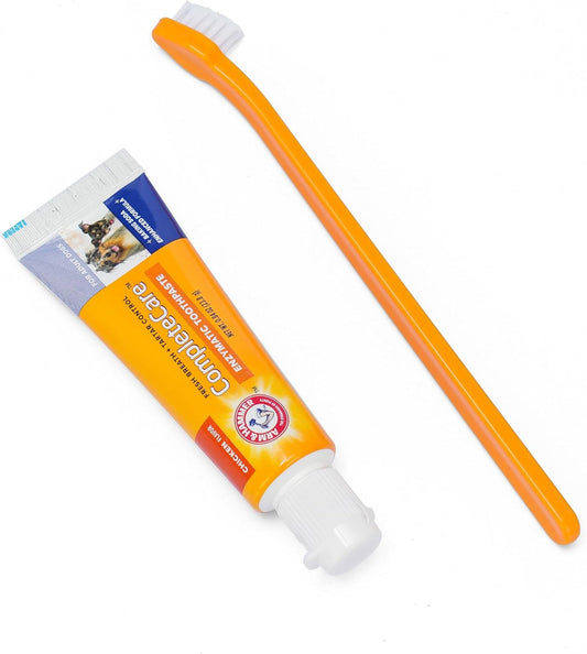 Arm & Hammer Complete Care Dog Dental Kit, Chicken Flavor - Includes Enzymatic Dog Toothpaste and Toothbrush for Dogs - Baking Soda Enhanced Formula, 0.84 Oz