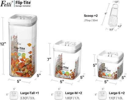 Felli Flip Tite Pet Food Container with Airtight Lids, BPA FREE Acrylic Canister with Paw Bone Fish Flip Top Handles for Cat Dog Kibble Treats Storage, Keep Fresh (Pet Collection Nest-L3pk)