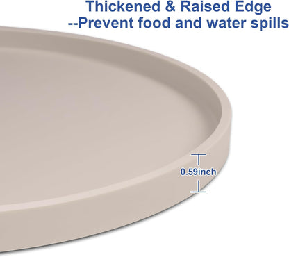 Arespark Dog Food Mat, Nonslip Waterproof Dog Silicone Feeding Bowl Mat with Raised Edges for Floors Prevent Spills, Round Eating Plate Puppy Supplies 10inch (Off White, 1 Pack)