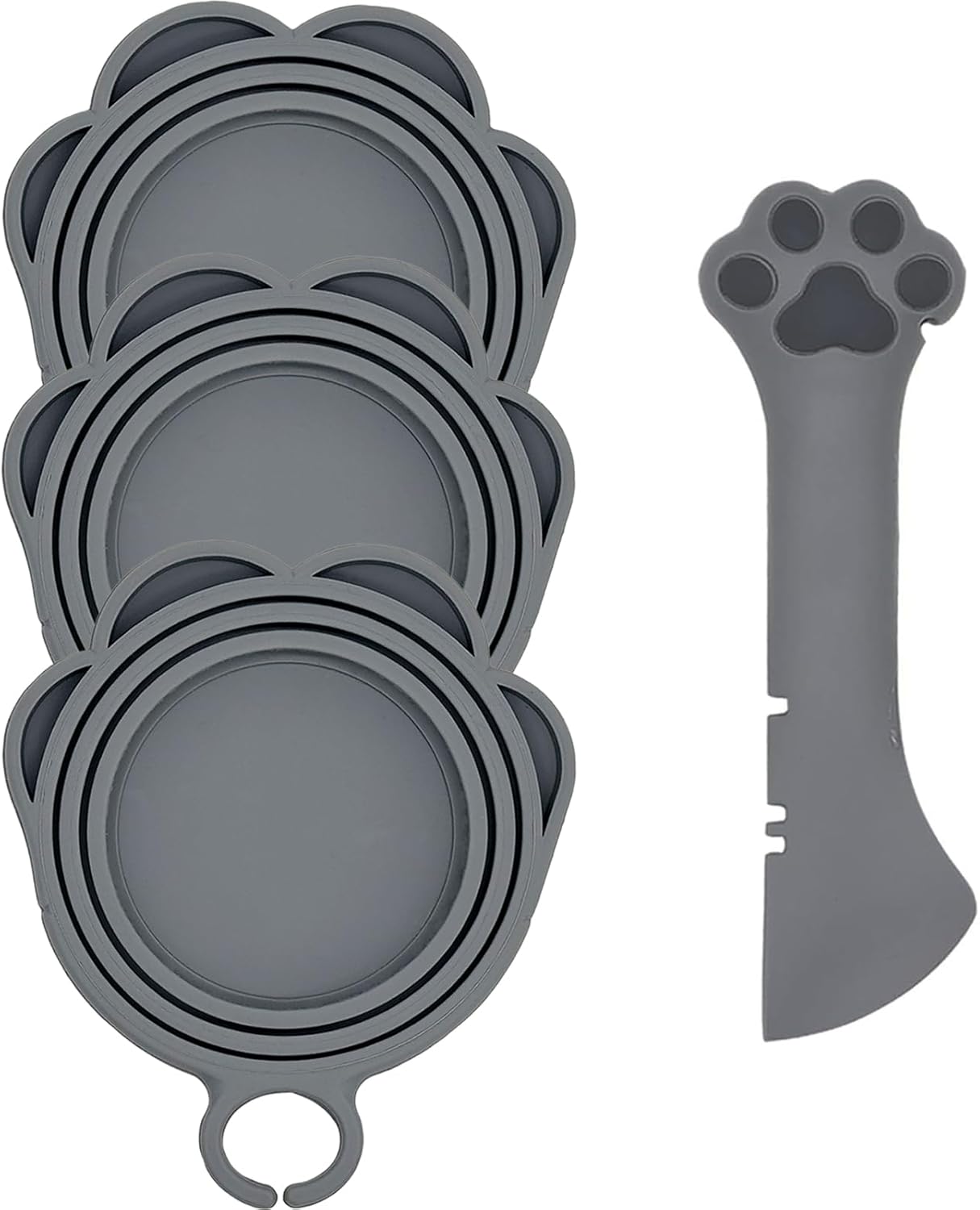Pet Can Opener & 3 Pcs Cat Food Can Lids | Universal BPA Free Silicone Covers & Multi-Function Wet Food Spoon for Cat and Dog Food(Dark Blue)