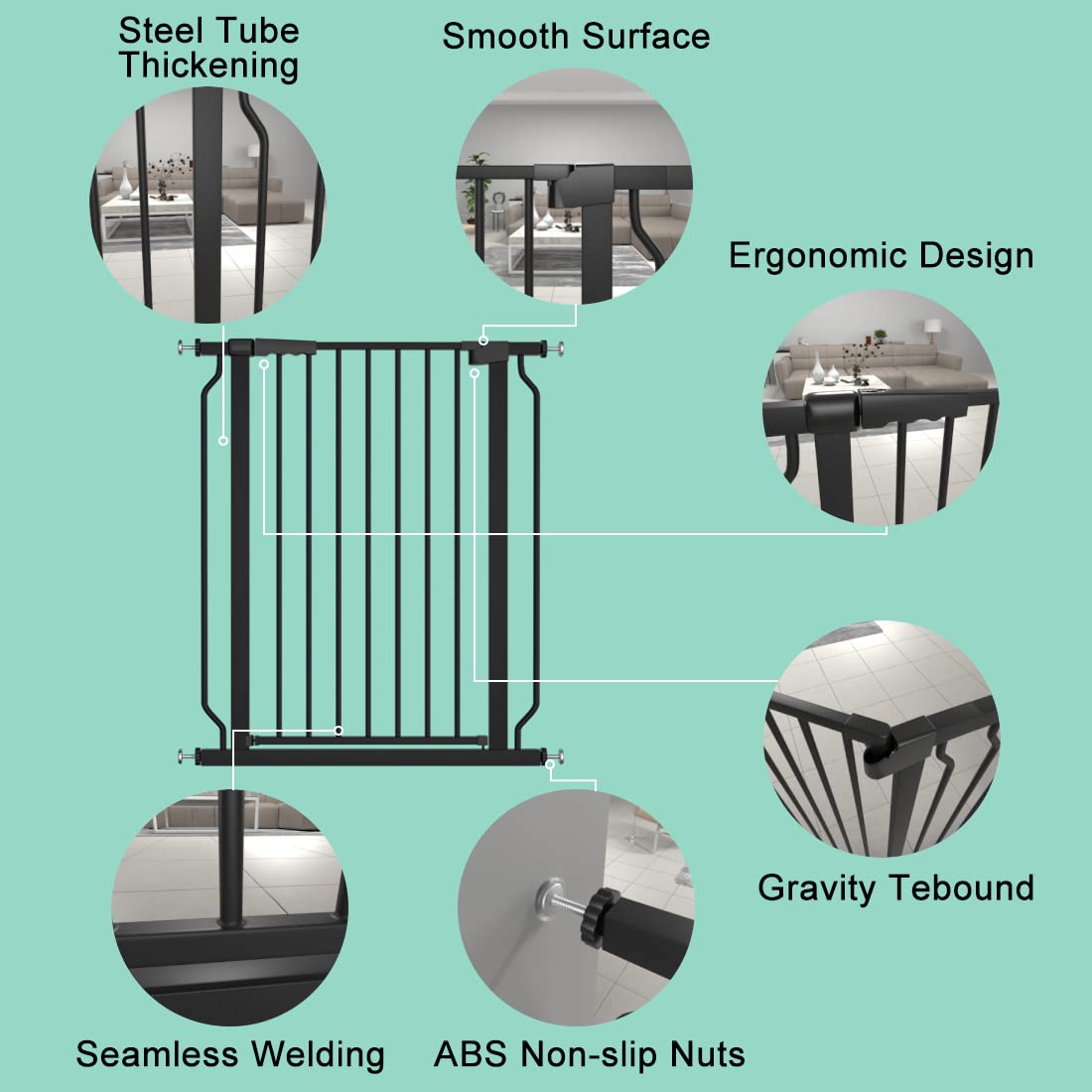 ALLAIBB White 40.55" Extra Tall Wide 57.48-73.62" Baby Gate Pressure Mounted Walk Through Child Kids Safety Toddler Tension Pet Dog Gates with Extension for Doorways Kitchen