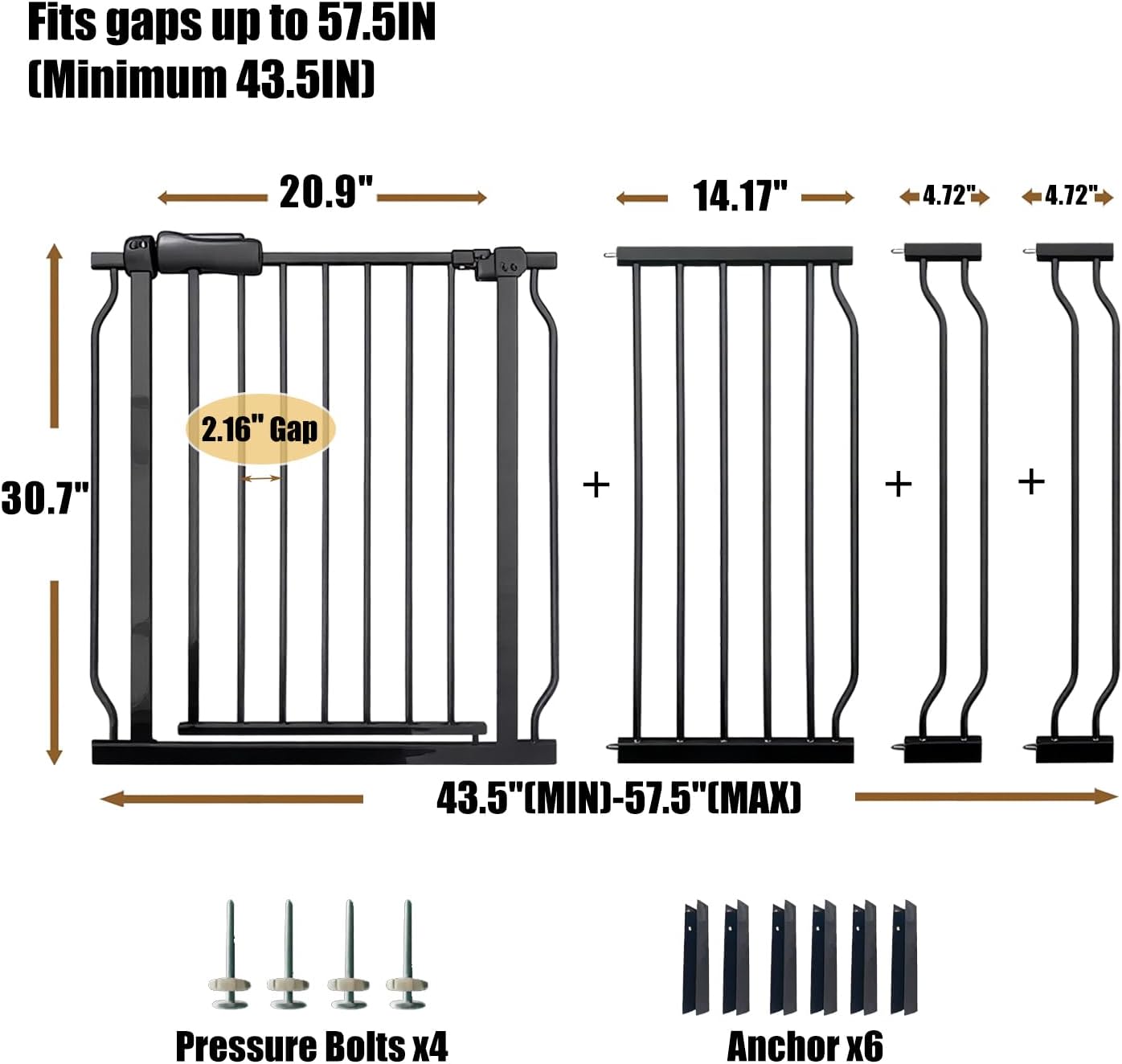Extra Wide 76.4-81 Inch Large Baby Gates for Stairs, Doorways - No Drilling, Pressure Mounted Pet Gates for Kids & Dogs
