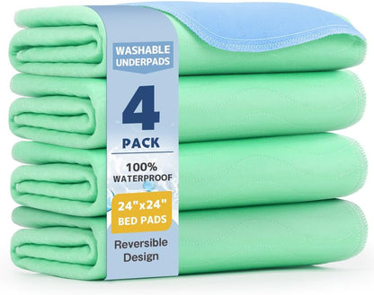 Washable Underpads 36"x36"(4 Pack)– Dual-Sided & Ultra-Thick, Heavy Duty Waterproof Nursing Pads Incontinence Bed Pads, Reusable Washable Pee Pads for Dogs, Diaper Changing & Adults Pads