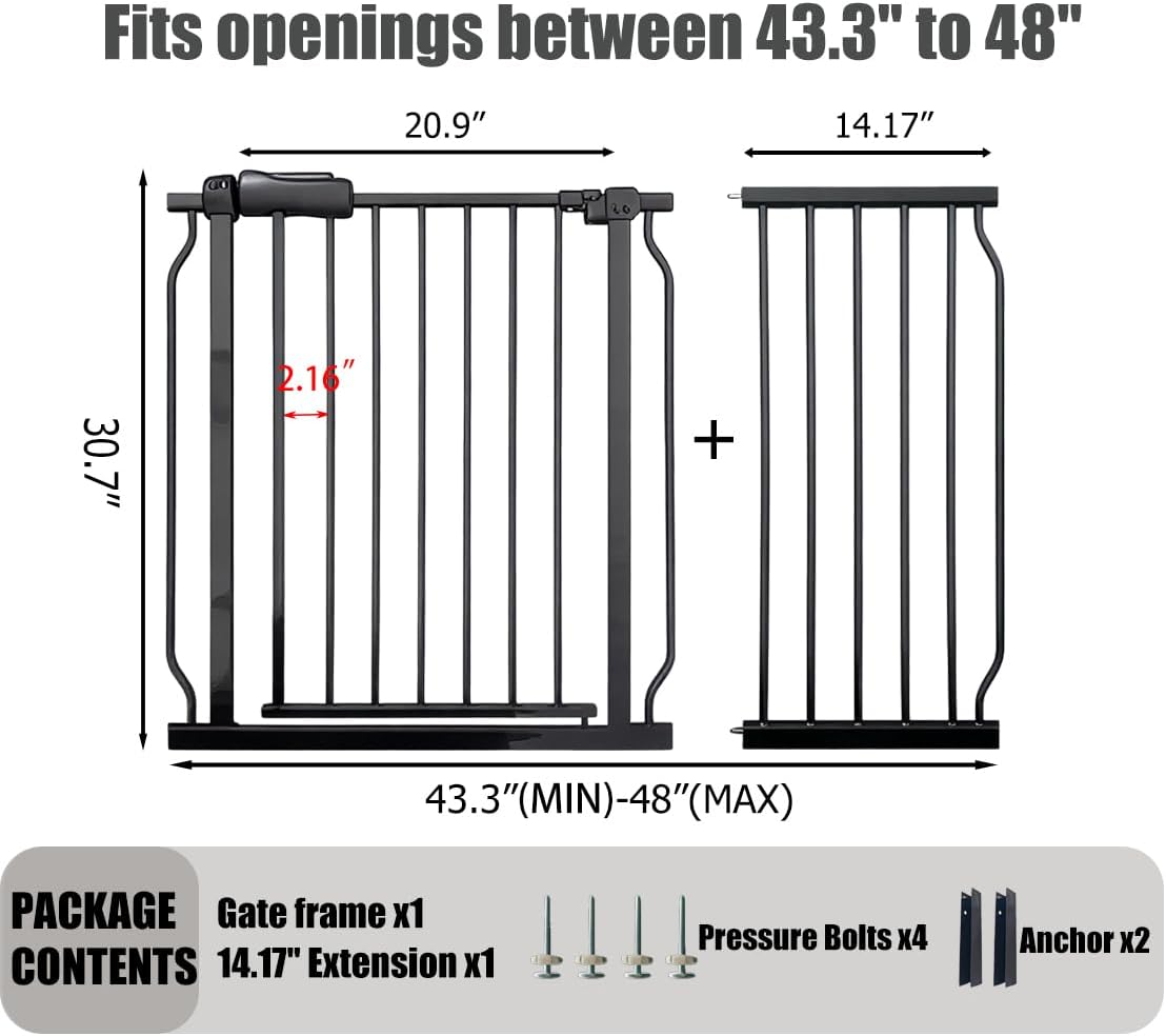 24-29 Inch Narrow Baby Gate, Pressure Mounted No Drilling Dog Gate for Stairs & Doorways, White Metal Safety Gate Indoor for Kids and Pets