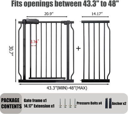 24-29 Inch Narrow Baby Gate, Pressure Mounted No Drilling Dog Gate for Stairs & Doorways, White Metal Safety Gate Indoor for Kids and Pets