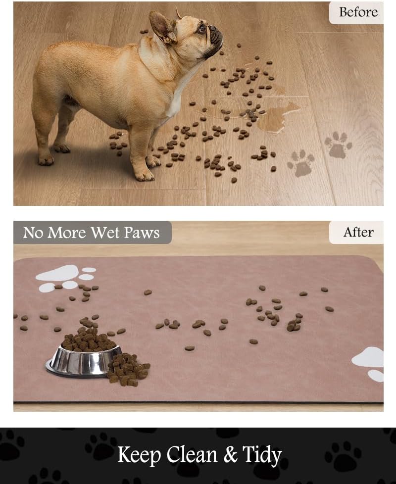 PADOOR Pet Feeding Mat-Absorbent Dog Mat for Food and Water Bowl-No Stains Easy Clean Dog Food Mat-Quick Dry Water Dispenser-Puppy Supplies Accessories
