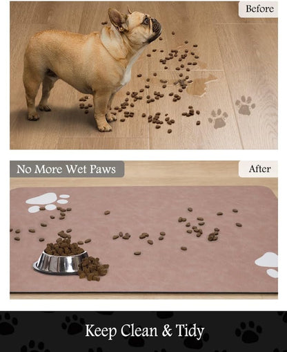 PADOOR Pet Feeding Mat-Absorbent Dog Mat for Food and Water Bowl-No Stains Easy Clean Dog Food Mat-Quick Dry Water Dispenser-Puppy Supplies Accessories