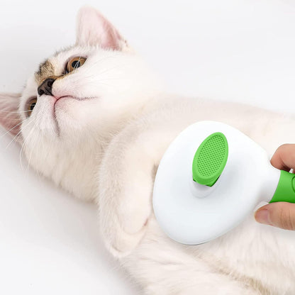Cat Brushes for Indoor Cats, Dog Brush for Shedding with Metal Cat Comb, Self Cleaning Pet Hair Brush with Release Button for Grooming Kitten(Pink)