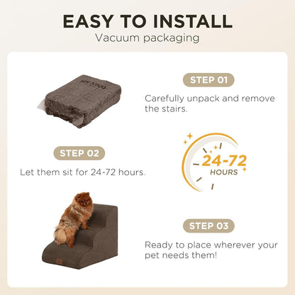 Joydeco Dog Stairs for Bed 17.1" H, 3-Step Pet Steps for Small Dogs and Cats, Dog Steps for High Bed, Non-Slip Balanced Ramp Indoor Pet Stairs, Beige