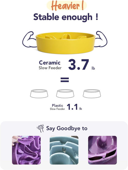 LE TAUCI Dog Bowls Slow Feeder Ceramic, 1.5 Cup Slow Feeding Bowl for Small and Medium Breed, Puzzle Dog Food Bowl for Fast Eater, Maze Purple