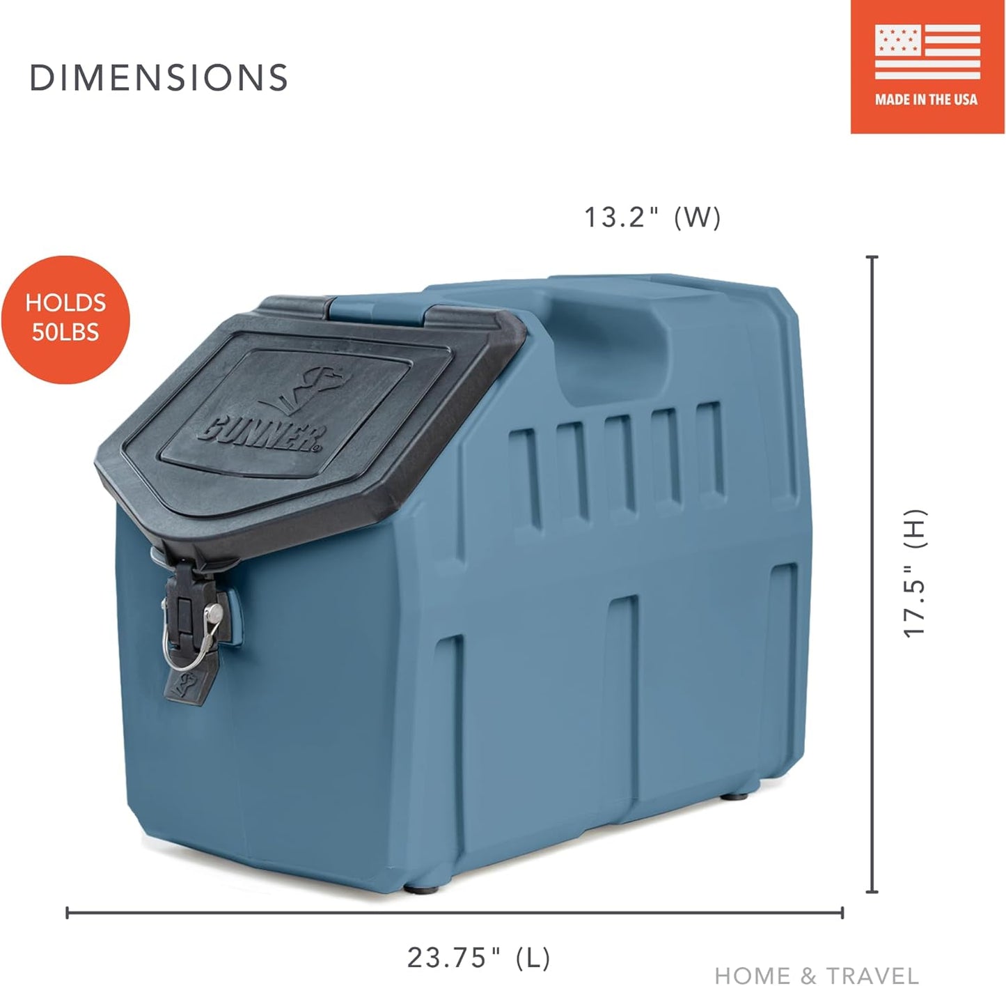 GUNNER 50 lbs Dog Food Storage Container - Waterproof & Airtight Pet Food Bin - Multi-Purpose Container for Dry Food, Corn, Chicken Feed, Treats, Bird Seed, & More - Gunmetal
