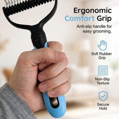 Pet Pro Grooming Tool, Pet Grooming Rake Double Sided Shedding Deshedding Brush for Dogs Cats, Undercoat Rake Dematting Comb for Long Haired Pets with Stainless Steel Teeth