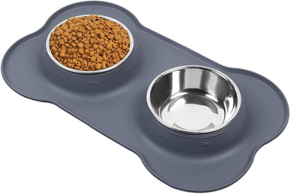 AsFrost Dog Food Bowls Stainless Steel & Water Dish with No-Spill and Non-Skid, Feeder Bowls with Dog Food Dish for Small Medium Large Size,Dogs,Cats,Puppy Pets, Black, 12oz