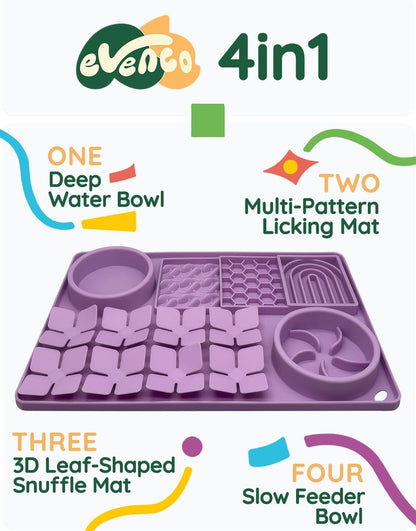 Slow Feeder Bowl, Silicone Lick Mat with Suction Cups for Dog Cat, Snuffle Mat for Pet Smell Training, Puzzle Toys for Bored Puppy, Interactive Sniff Mat for Slow Eating and Keep Busy, Green