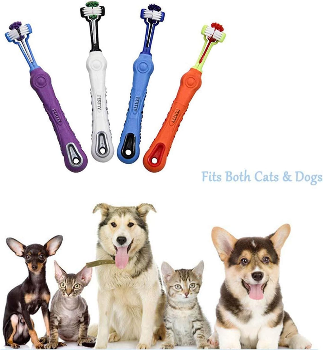 Orgrimmar 2 Pcs Three Sided Pet Toothbrush Dog Brush Addition Bad Breath Tartar Teeth Care Dog Cat Cleaning Mouth