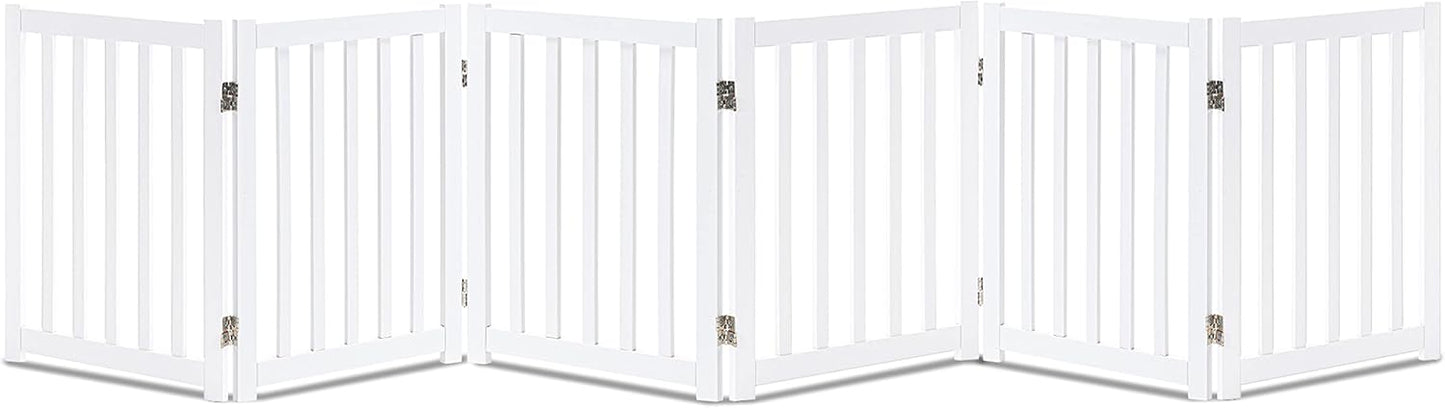 LZRS 2-Panel Wooden Free Standing Foldable Dog Gate Indoor – Solid Hardwood 24" High, Step-Over Safety Pet Gate for Doorways, Stairs & Small Spaces - Indoor Use, White