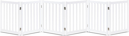 LZRS 2-Panel Wooden Free Standing Foldable Dog Gate Indoor – Solid Hardwood 24" High, Step-Over Safety Pet Gate for Doorways, Stairs & Small Spaces - Indoor Use, White