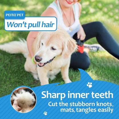 Undercoat Rake for Dogs, 2 in 1 Dematting Comb & Deshedding Tool for Long Hair Pets, Pet Hair Grooming Brush, Clear Mats and Tangles, Reduces Shedding by 95%