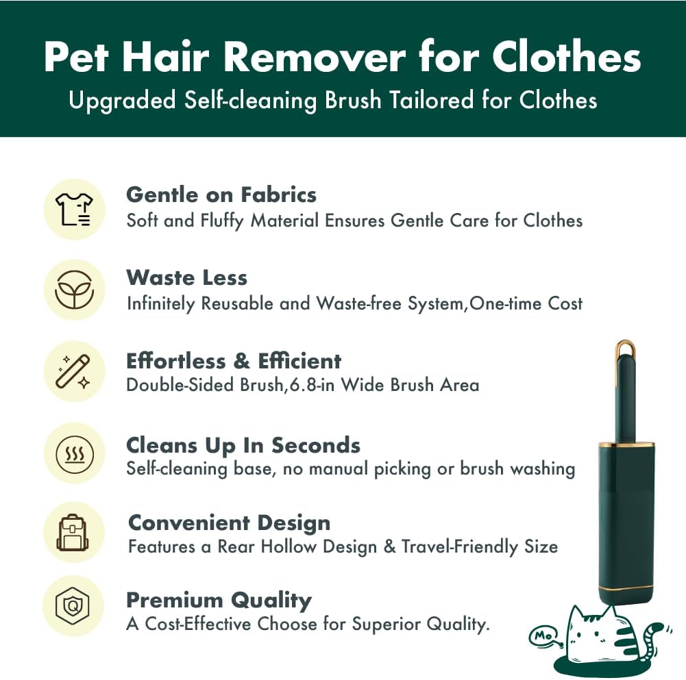 FelineFun Pet Hair Remover for Clothes, Reusable Lint Brush with Self-Cleaning Base for Dog & Cat Hair on Clothing, Bedding, Couch and Furniture